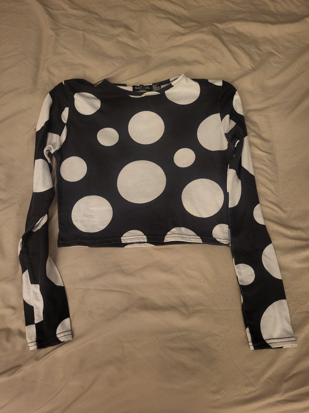 Nasty Gal Black & White Polka Dot Long Sleeve Crop Top